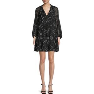 Derek Lam 10 Crosby Sz‎ 2 Juno Trapeze Mini Dress Black Celestial Print Chiffon